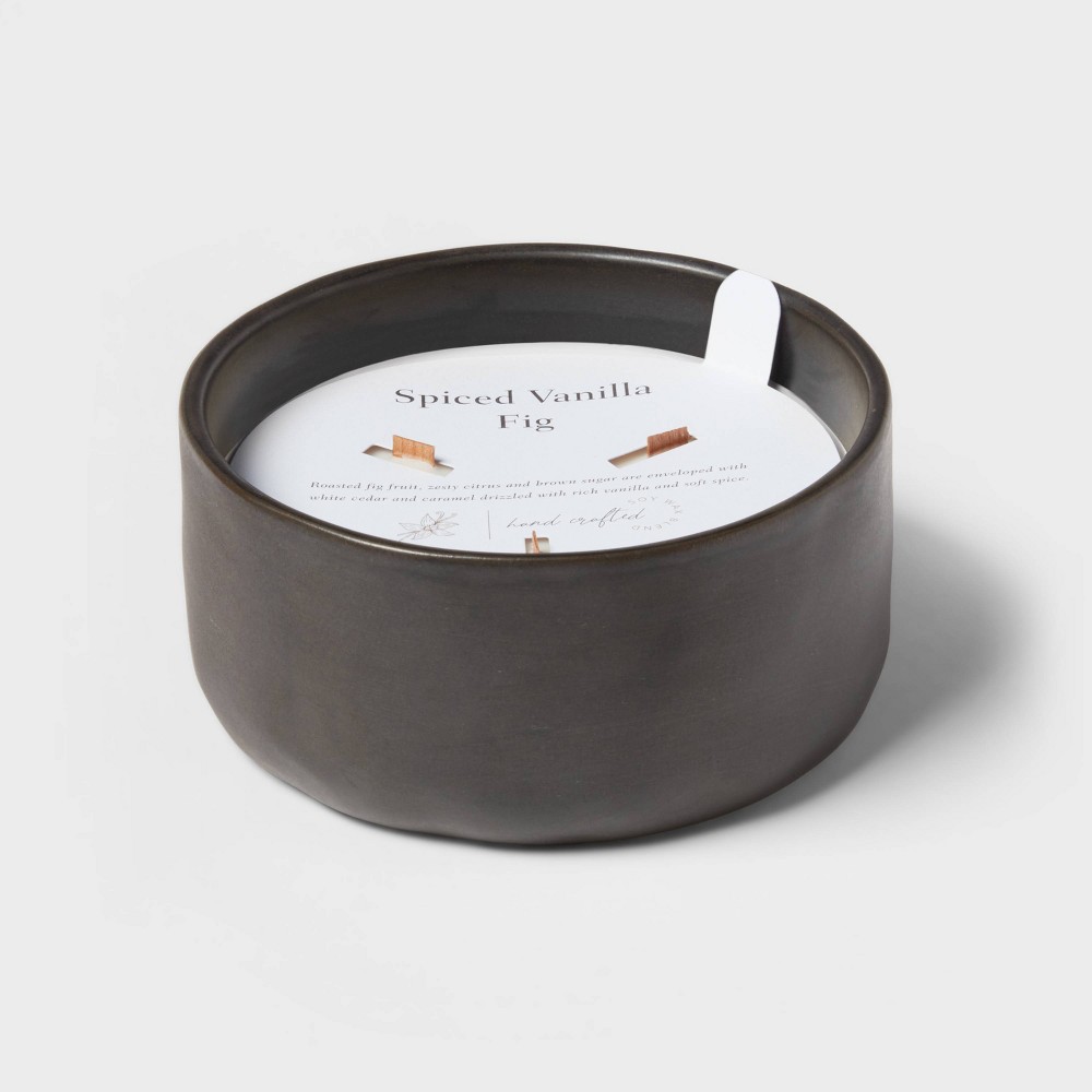 16oz Blackened Bowl Ceramic with Multi Woodwick and Dustcover Spice Vanilla Fig Candle Black - Threshold™