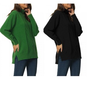 INSPIRE CHIC Women's Solid Fall Winter Turtleneck Long Sleeve Spilt Hem Tunic Pullover Sweater 2 Packs - 1 of 4