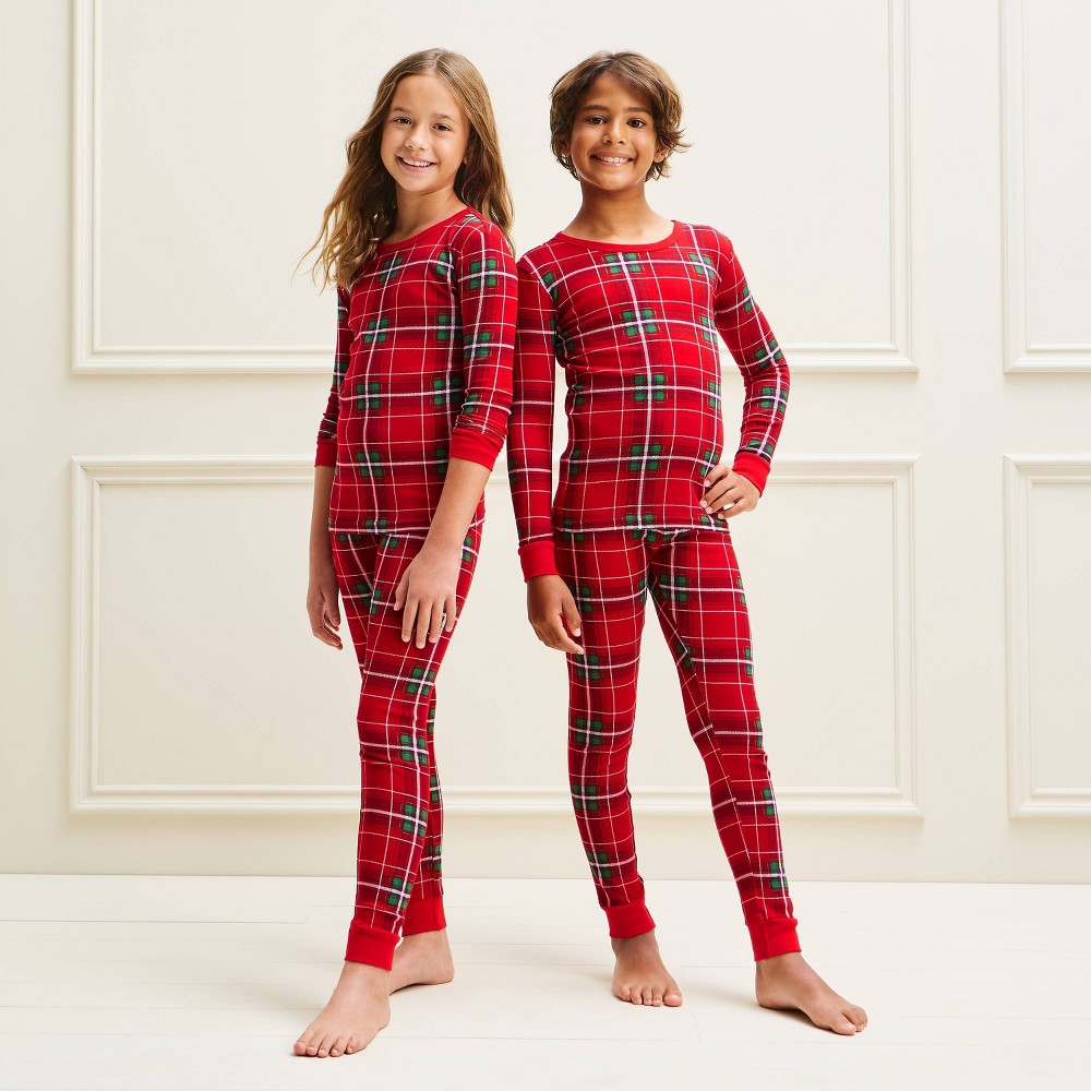 Kids' Holiday Plaid Matching Family Cotton Pajama Set - Wondershop™ Red/Green 8