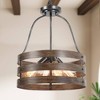 LNC Martin 4-Lights 16" Farmhouse Drum Pendant  Lights, Antique Brown Wood Tone with Brushed Silver - 2 of 4