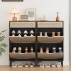 Rattan Shoe Cabinet Storage with 2 Flip Drawers & 1 Pull-Out Drawer, Freestanding Narrow Wood Shoe Cabinet, Adjustable Shelf for Entryway Porch - 3 of 4