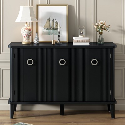 Solid Wood Veneer Fraxinus Mandschuric Cabinet, Storage Cabinet With Three Acacia Solid Doors, Modern Accent Cabinet-Cuddlewood