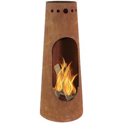Sunnydaze Outdoor Backyard Patio Steel Santa Fe Wood-Burning Fire Pit Chiminea with Wood Grate - 50" - Rustic Finish