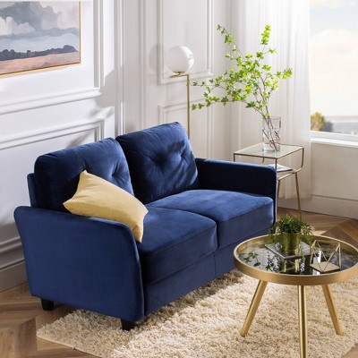 Navy blue velvet 2 seater online sofa