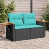 vidaXL 2-Seater Outdoor Patio Sofa Loveseat with Cushions - Black Poly Rattan, 48.8"x24.4"x27.2", Blue Cushions Included - 2 of 4