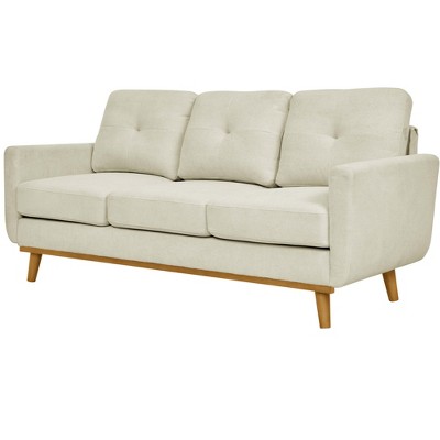 TiramisuBest 74" Upholstered Tufted Sofa with Wooden Base Frame, Beige Microfiber Fabric