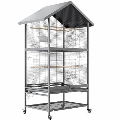 65.7" Double-Layer Reinforced Metal Parrot Breeding Cage, Large Aviary with 4 Silent Casters + Removable Tray & Feeders for Macaws/African Grey