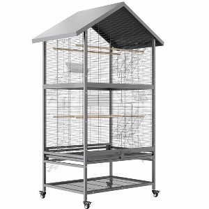 65.7" Double-Layer Reinforced Metal Parrot Breeding Cage, Large Aviary with 4 Silent Casters + Removable Tray & Feeders for Macaws/African Grey - 1 of 4