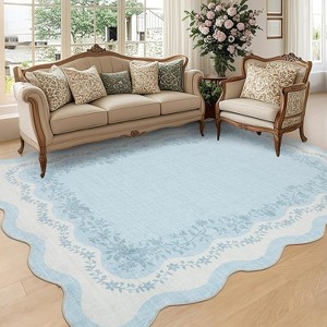 Washable Scalloped Area Rug, Non Slip Low Pile Floor Carpet, Indoor Foldable Bath Mat for Bedroom Hallway Kitchen Entryway Living Room - 1 of 4