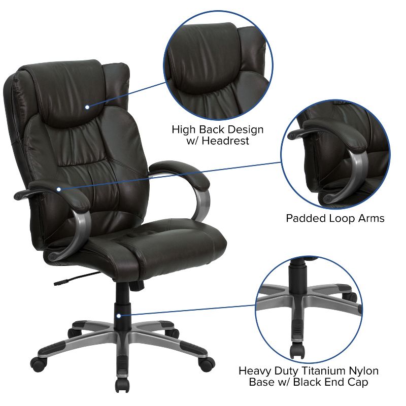 Emma and Oliver High Back Espresso LeatherSoft Ripple Swivel Office Chair - Titanium Nylon Base, 3 of 11