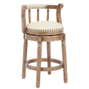 Lyngins Counter Height Bar Stool (29.5" Seat Height), 360° Swivel Bar Stool, Cow Top Leather Upholstery, Wooden Counter Stools with Curved Backrest - 1 of 4