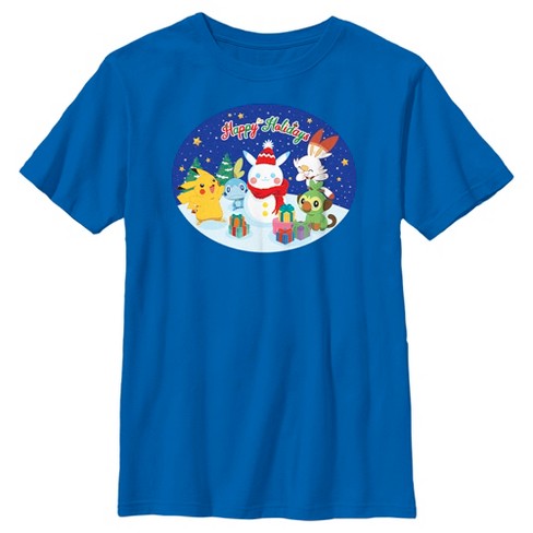 Boy's Pokemon Happy Holidays Snowman Pikachu T-shirt - Royal Blue ...