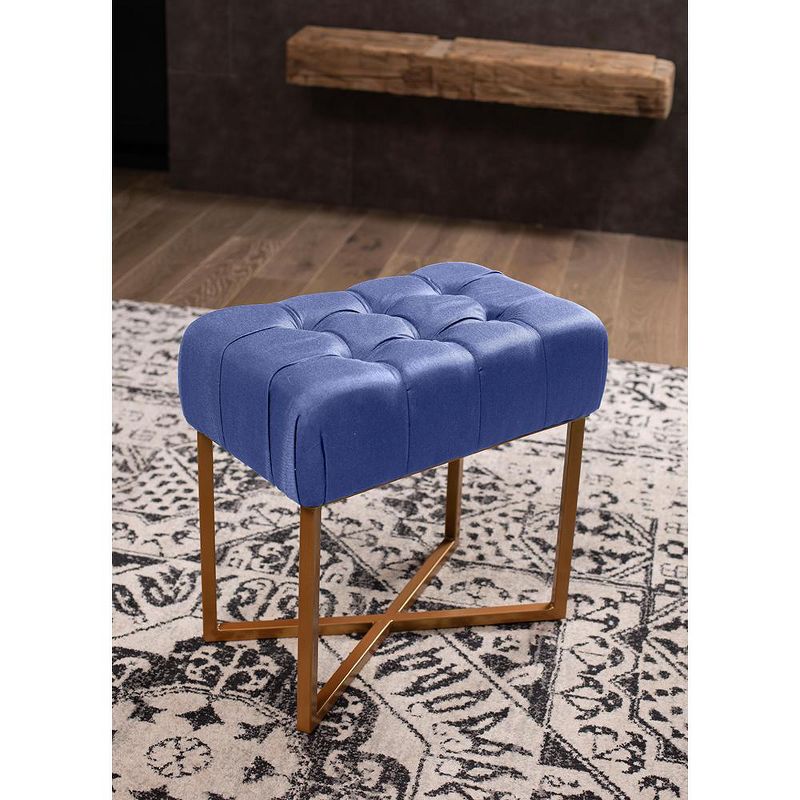 BirdRock Home Rectangular Tufted Blue Foot Stool Ottoman with Pale Gold Legs, 2 of 4