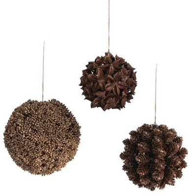 Sullivans Set of 3 Orb Ornament Kit 5"H, 4.5"H & 4"H Brown