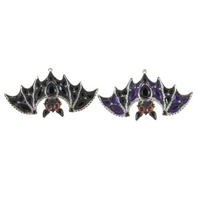 Crystal Expressions 2.0" Halloween Bat Ornaments Jewels Black Purple  -  Tree Ornaments