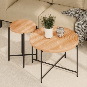 FONTOI End Table Two Piece Cylindrical Coffee and End Table Set Rustic Wood Finish Modern Living Room Furniture, Natural Wood, 31.4"*31.4"*18.9" - 1 of 4