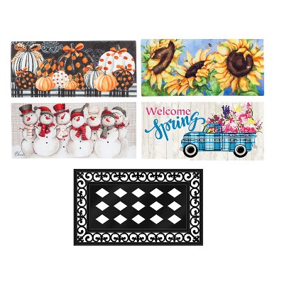 Evergreen Flag Sassafras Doormat Seasonal Spring, Summer, Winter Fall Floormat and Tray Set of 5