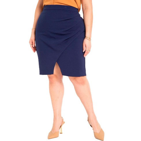 Eloquii Women s Plus Size The 365 Suit Wrap Pencil Skirt 30 Ocean Cavern Target