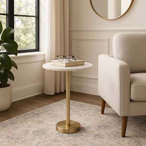 Elegant End Table, Side Table, or Small Night Stand for Room Decor - Bold Hammered Metal Bedside Table with Polished Marble Top for Small Spaces - 1 of 4