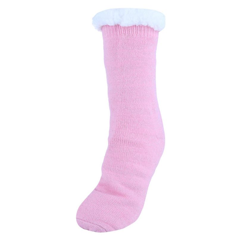 CTM Women's Solid Sparkly Plush High Pile Fleece Lined Slipper Socks, 1 of 3