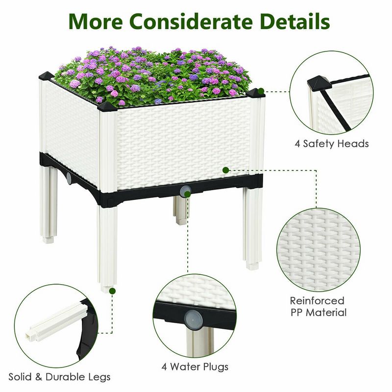 Costway Set of 4 Raised Garden Bed Elevated Flower Vegetable Herb Grow Planter Box White, 5 of 11