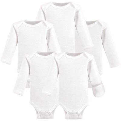 Image of Hudson Baby Cotton Preemie Long-Sleeve Bodysuits 5pk, White, Preemie