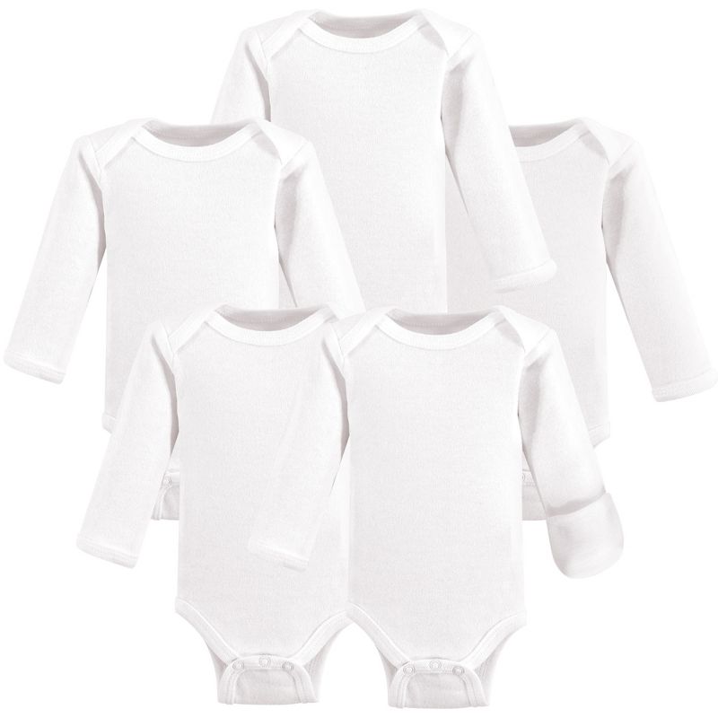 Hudson Baby Cotton Preemie Long-Sleeve Bodysuits 5pk, White, Preemie, 1 of 3