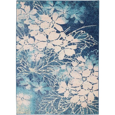 Tranquil TRA08 Beige/Navy Area Rug Contemporary Ombre Floral By Nourison