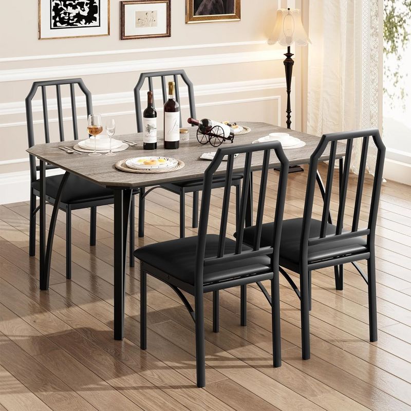 Whizmax Dining Table Set for 4, Kitchen Table and Chairs, Rectangular Dining Room Table Set with 4 Upholstered Chairs For Small Space, Apartment, 2 of 8