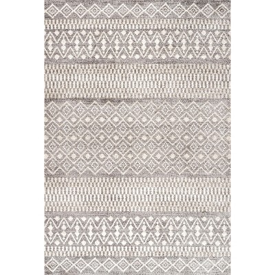 Gray and Cream Geometric Stripe 3' x 5' Area Rug