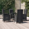 vidaXL 5 Piece Patio Dining Set with Cushions - Black Poly Rattan Reclining Chairs and Tempered Glass Table - Outdoor Garden Furniture - 2 of 4
