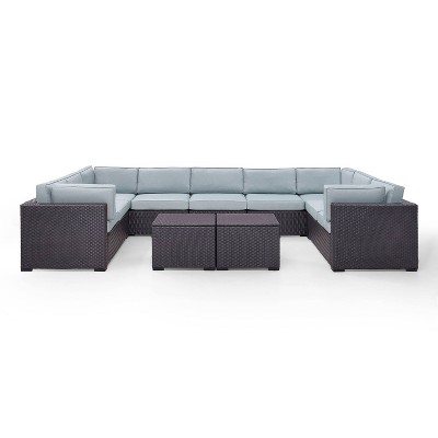 Biscayne 7pc Outdoor Wicker Sectional Set with 2 Coffee Tables - Mist - Crosley