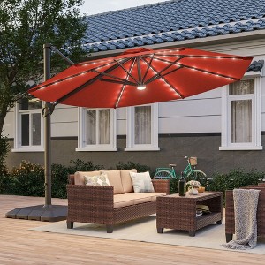 Sonkuki Outdoor 11Ft Aluminum LED Cantilever Patio Umbrella with Base for Patio Deck Garden - 1 of 4