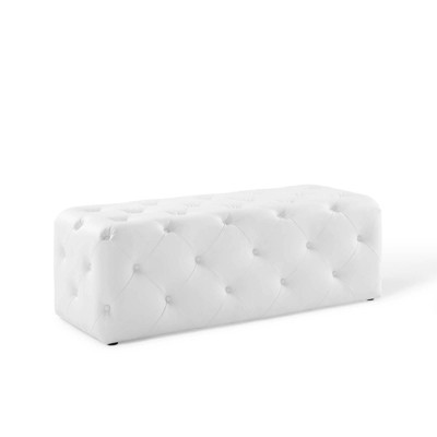 48" Luxe White Faux Leather Tufted Entryway Bench