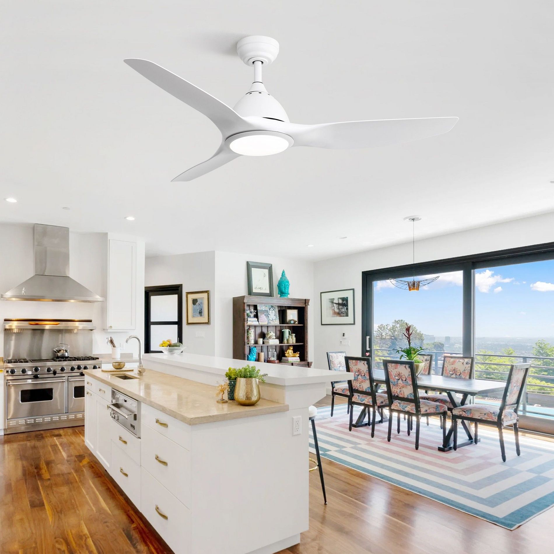 HOMLUX 52" Ceiling Fan W/3-Color LED Light & 6-Speed Remote Control Quiet Fan,White
