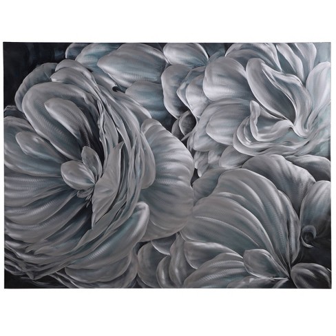 47 X 35 Large Floral Bloom Metallic Canvas Wall Art Panel Gray Silver Stylecraft Target