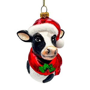 Festive Cow in Wreath Blown Glass Christmas Ornament, Farmhouse Theme Tree Decoration| OrnamentallyYou - 1 of 4