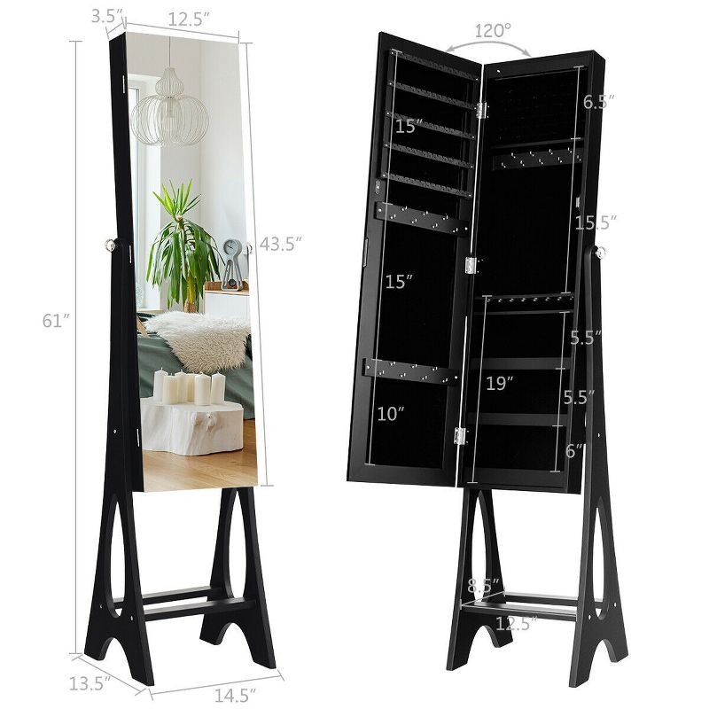 Costway LED Jewelry Cabinet Organizer Bevel Edge Mirrored Standing, 3 of 11