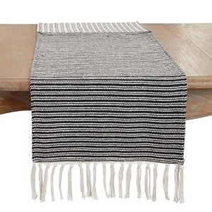 Saro Lifestyle Duo-Tone Stripe Table Runner, Black, 16"x72" - 1 of 3
