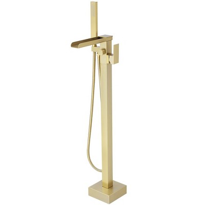 Waterfall Single Handle Floor Mount Freestanding Tub Faucet Bathtub Filler with Hand Shower