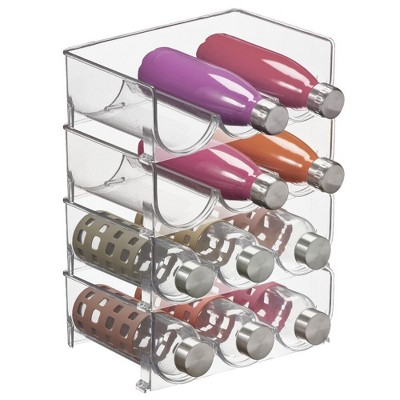mDesign Plastic Free-Standing Stackable 3 Bottle Storage Rack, 8 Pack, Clear