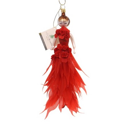 Italian Ornaments 7.0" Lady In Red With Roses Italian Christmas Ornament  -  Tree Ornaments