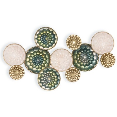 HomeRoots 33" X 60" Bronze Gold and Silver Metal Round Disc Hanging Dimensional Sculpture