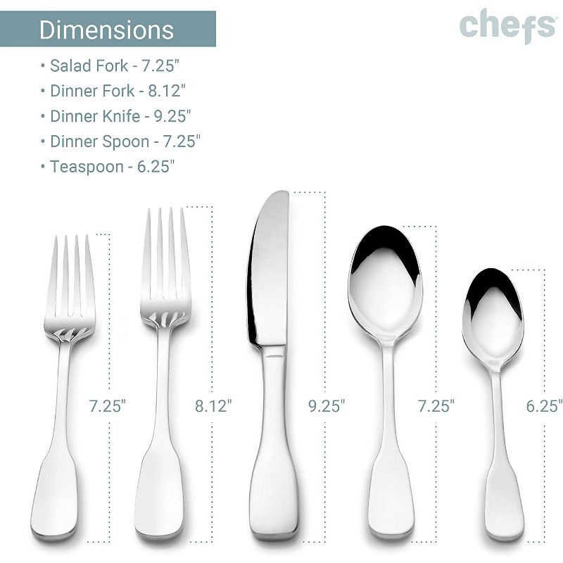 Chefs 18/10 Stainless Steel 44pc Flatware Set, Service for 8, Toulon Satin, 5 of 7