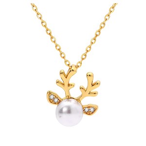 Reindeer Necklace for Women by Ginger Lyne Gold Plated Simulated Pearl Christmas Jewelry - 1 of 4