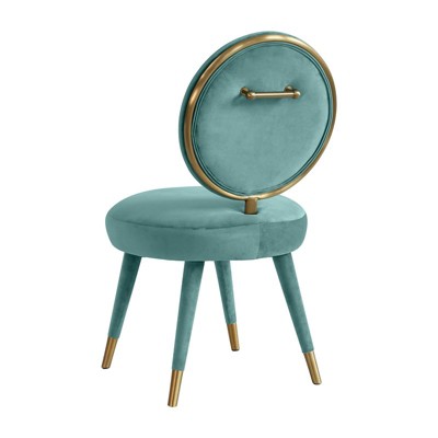 Sea Blue Velvet Upholstered Side Chair with Gold-Tipped Legs