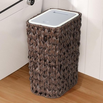 Trash Can with lid small,2.6 Gallon Small Garbage Can with Rattan Basket, for Bathroom,Kitchen,Office,Living Room,Bedroom