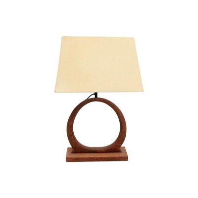 HomeRoots 21" Distressed Brown Solid Wood Geometric Table Lamp With Beige Drum Shade