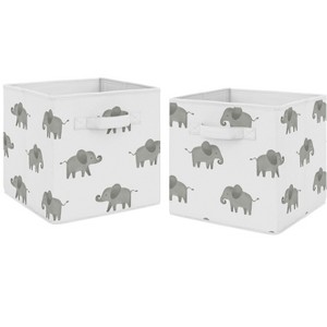 Sweet Jojo Designs Boy or Girl Gender Neutral Unisex Set of 2 Kids' Decorative Fabric Storage Bins Elephant Grey and White - 1 of 3