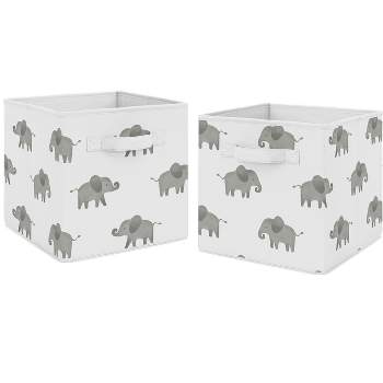 Sweet Jojo Designs Boy or Girl Gender Neutral Unisex Set of 2 Kids' Decorative Fabric Storage Bins Elephant Grey and White